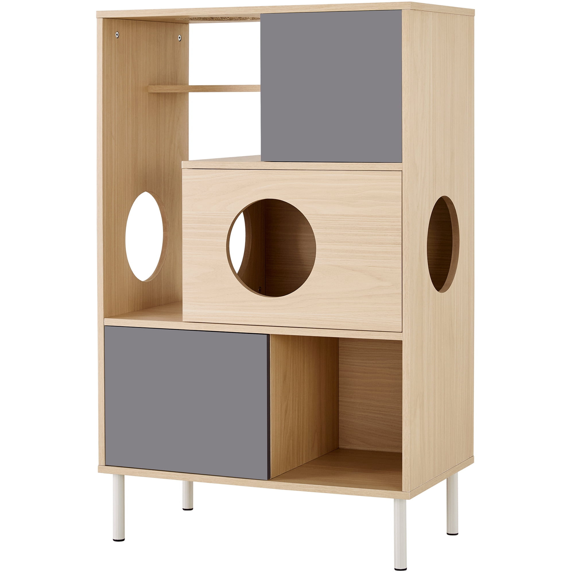 Euroco Modern Cat Bookcase & Cat Tree Shelves with Storage