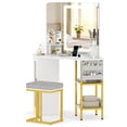 thumbnail image 2 of Costway Corner Vanity Desk with Mirror Lights Triple Mirror 3 Lighting Modes Matching Chair, 2 of 10