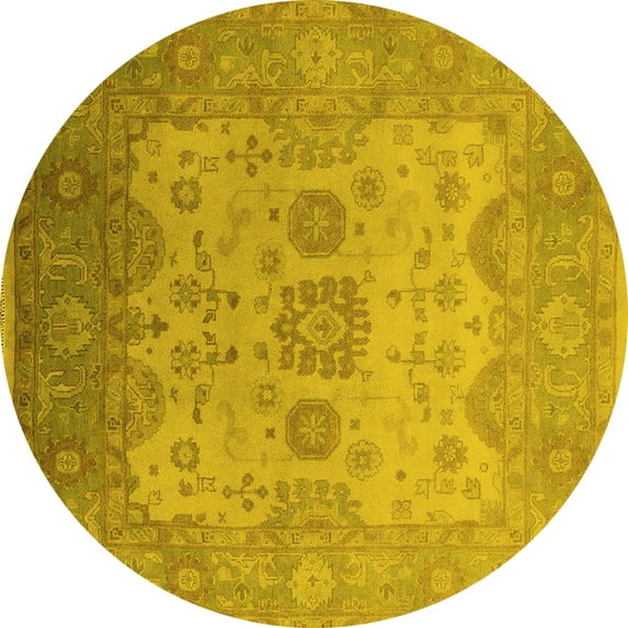 Ahgly Company Indoor Round Oriental Yellow Industrial Area Rugs, 4' Round