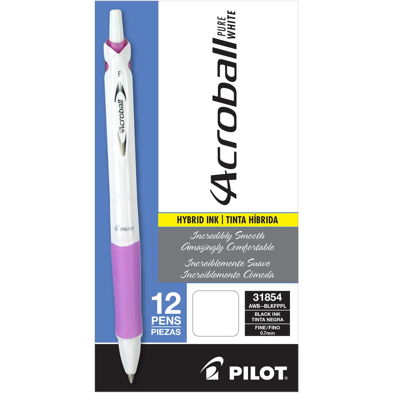 Pilot Acroball PureWhite Advanced Ink Pen, Fine Point, Purple Accents