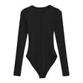thumbnail image 3 of Womens Solid Basic Hottie Half Open Neck Tight Sleeveless Ribbed Knit Bodysuit Black M YIWEI, 3 of 11
