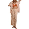 thumbnail image 2 of Women Striped Pajama Set, Short Sleeve Button Closure Shirt with Pants Sleepwear Loungewear, 2 of 7