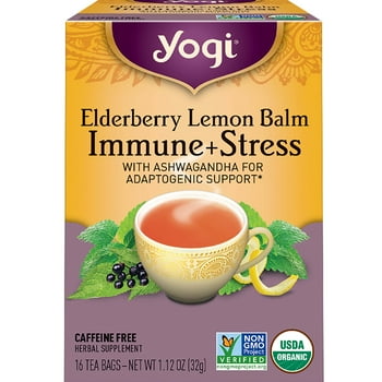 Yogi Tea Elderberry Lemon Balm Immune Plus Stress,  Tea Bags, 1 Box of 16