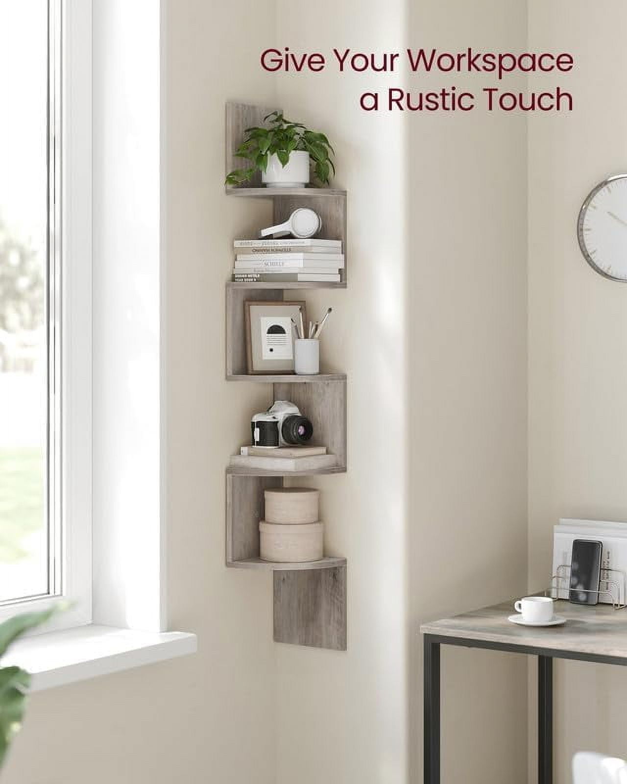 Corner Shelf Wall Mount 5-Tier Floating Corner Bookshelf Plant Shelf for Bedroom Living Room Bathroom Home Office Heather Greige