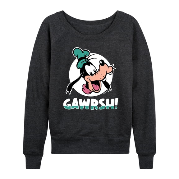 Disney - Goofy Gawrsh Women's Lightweight French Terry Wide Neck Long Sleeve Graphic Shirt