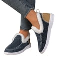 thumbnail image 5 of IEMIEMIEM Women's Winter Warm Slippers Comfortable Faux Fur Non Slip Lining Slip-On House Shoes Indoor Outdoor Anti-Slip Winter Booties Blue 8 Wide, 5 of 7