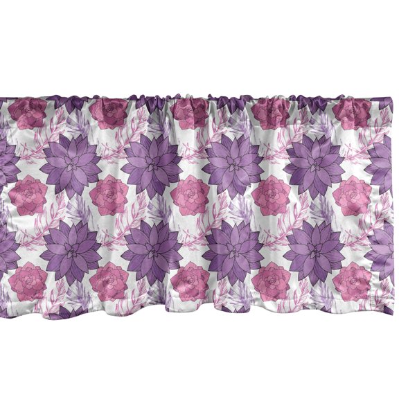 Ambesonne Floral Window Valance, Succulent Blossoms Pattern, 54" X 12", Pink Violet and White