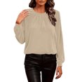 thumbnail image 5 of Roncen Women's Burgundy Velvet Long Sleeve Blouse, Ruffle Shoulder Bell Sleeve Top, Elegant Round Neck Pullover, 5 of 8
