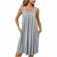 thumbnail image 2 of Fnooota Nightgowns for Women, Sleeveless Stripe Pleated Soft Summer Sleepwear Gray Size 2XL, 2 of 8