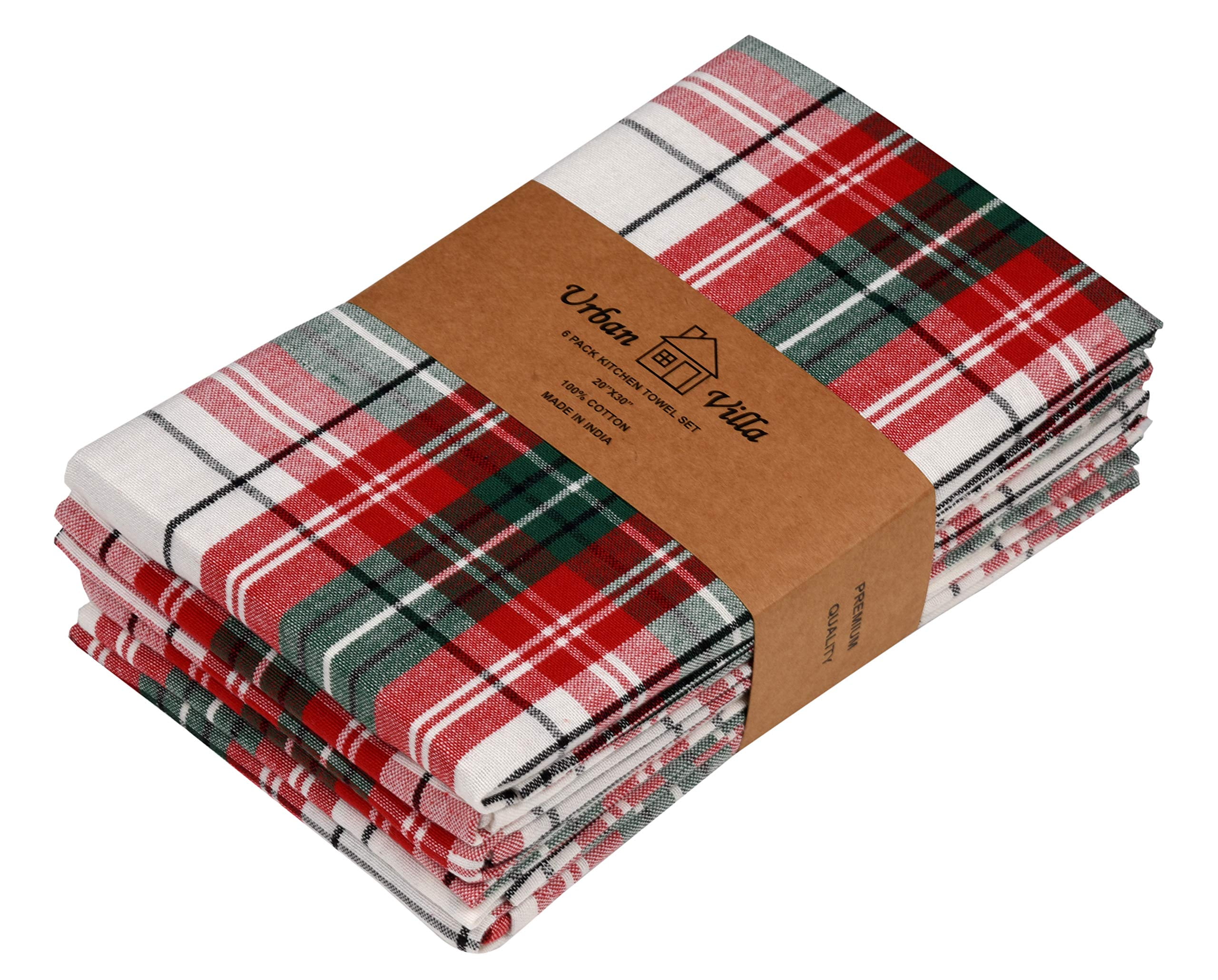 Urban Villa Kitchen Towels Set of 6 Christmas Checks Kitchen Towels