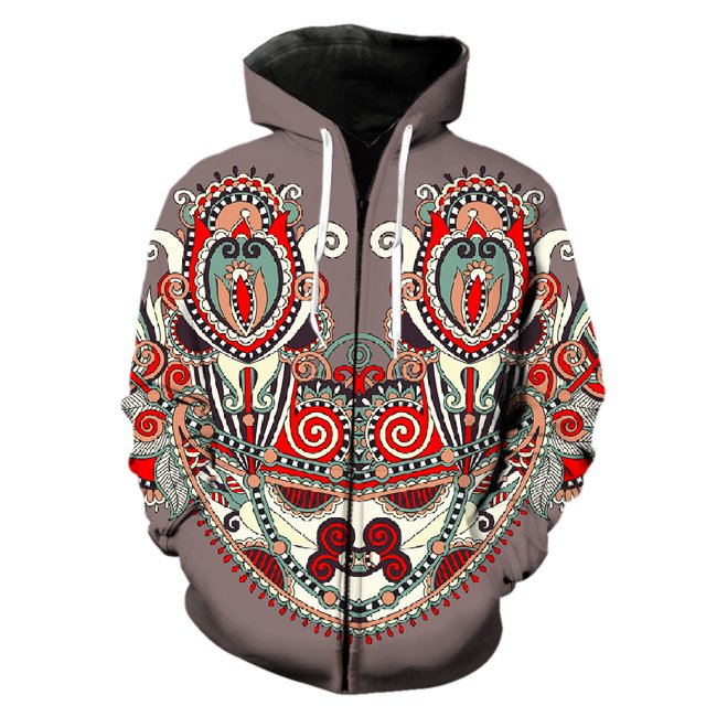 Sudadera con capucha y cremallera estilo nacional retro para hombre, estilo urbano, de gran tamaño, divertida, para adolescentes, estilo Harajuku, con estampado 3D, manga larga, para primavera