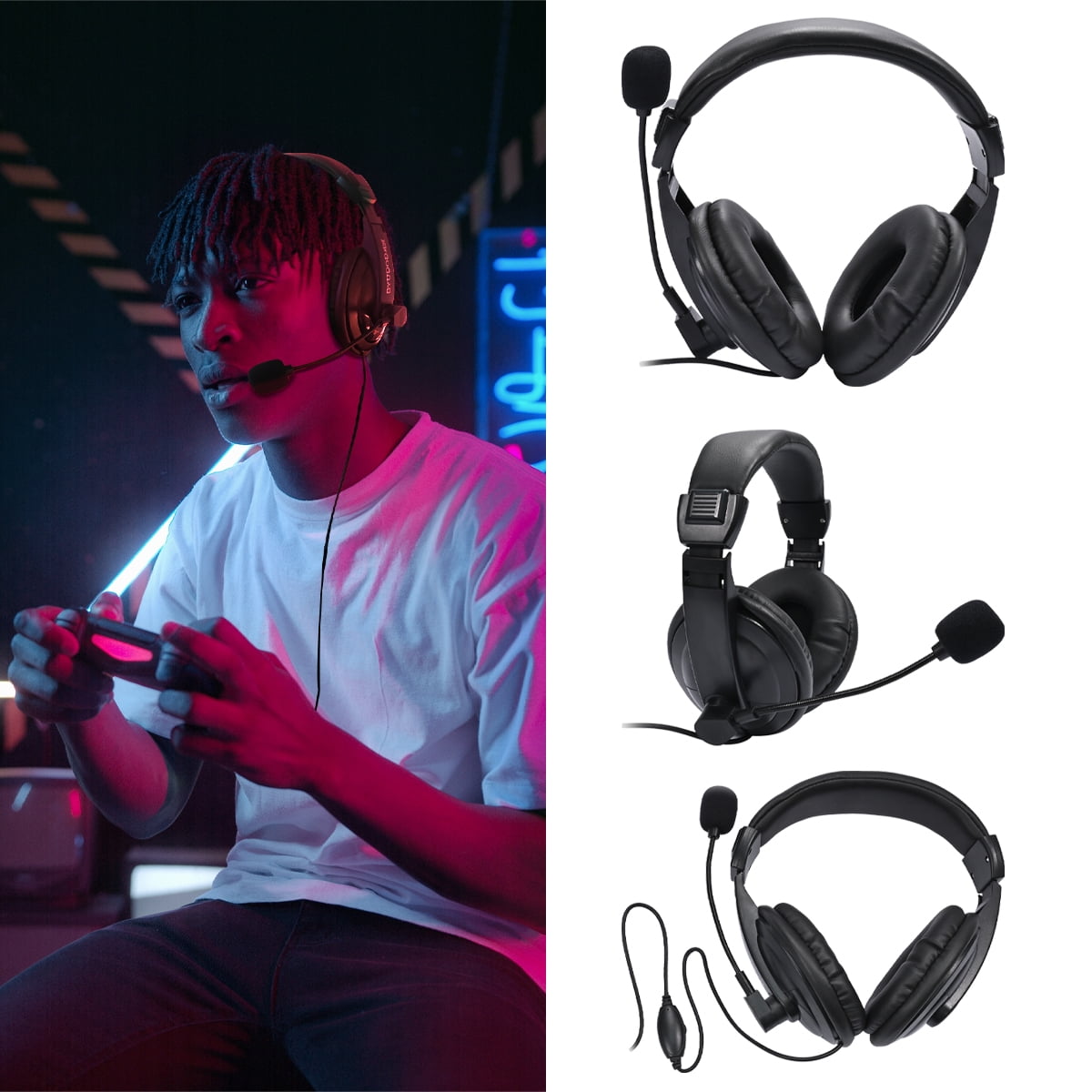 Zunammy Wired Gaming Headset with Microphone for Game Counsel and PC - Black