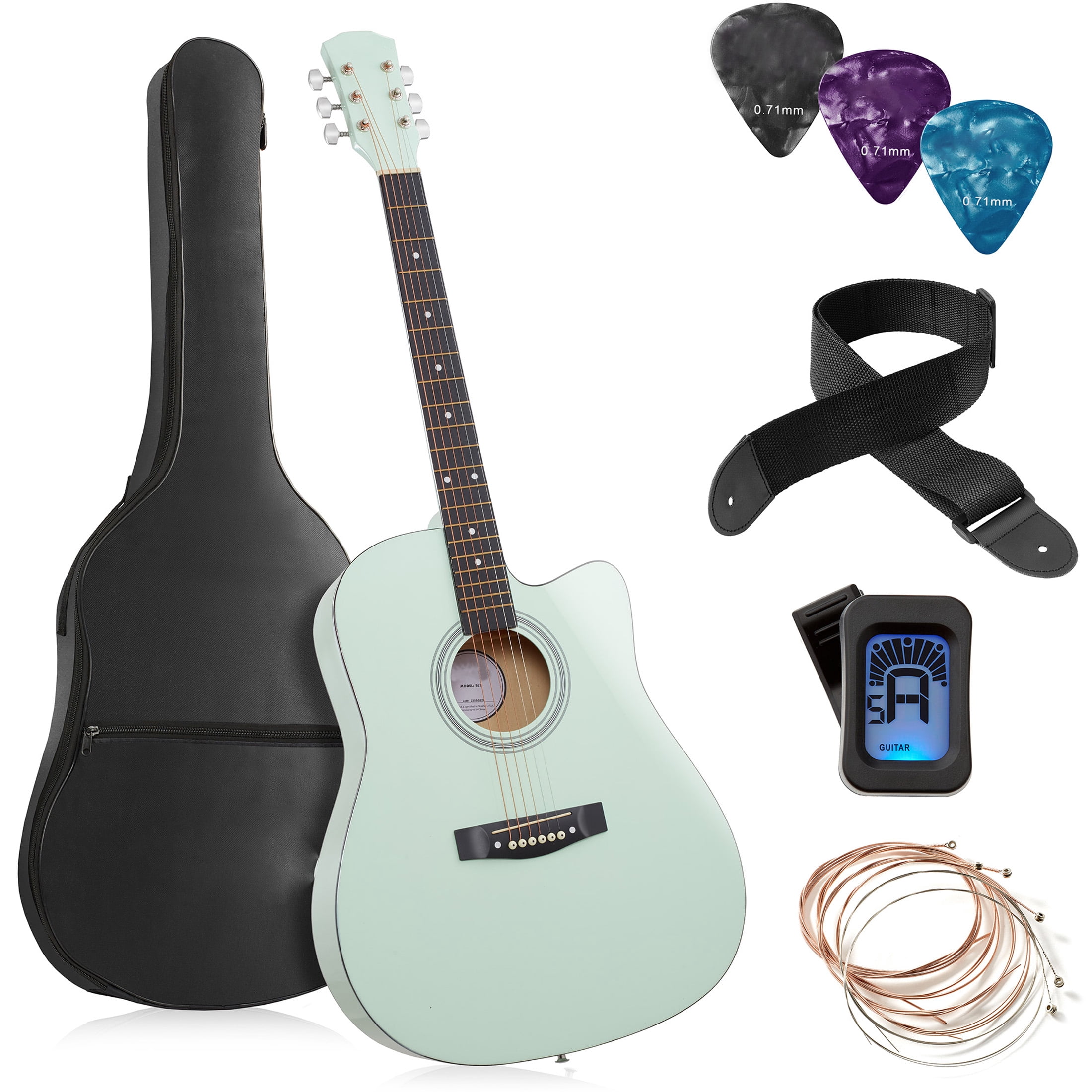 Yunken 41-inch Beginner Cutaway Acoustic Guitar Package, Full Size Basic Starter Kit w/Gig Bag, Strings, Strap, Tuner, Picks-mint green