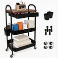thumbnail image 1 of Carrito de Almacenamiento con Cajón, Carrito Organizador de Metal 3 Niveles para Cocina, Carrito de Servicio Mesa con Ruedas con Cerradura, Carrito con Cajón de Salón Barberia (Negro), 1 of 4