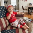 thumbnail image 2 of Emy Dola Baby Boys USA Flag Romper Outfits "My First 4th Of July" Baby Short Sleeve Long Pants 3-Pieces Clothes Set With Hat 0-12M, 2 of 5