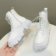 thumbnail image 4 of White Women'S Round Toe Boots With Lace-Up Design Thick Sole British Style For Autumn Winter Wear, 4 of 9