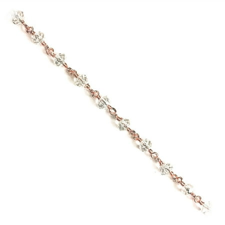 Amethyst Purple Quartz Bead Necklace - CHRG-237-CYQTZ Rose Gold Overlay Beading & Extender Chain With Crystal Quartz