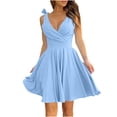 thumbnail image 6 of Chiccall Women's Summer Dress Solid Color Sleeveless V-Neck Adjustable Spaghetti Strap Mini Dress A-Line Beach Dresses Light Blue XL, 6 of 9