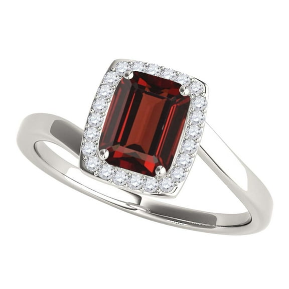 Mauli Jewels Rings for Women 1.10 Carat Emerald Shape Garnet And Diamond Ring prong 10K Solid White Gold
