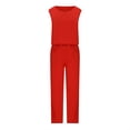 thumbnail image 6 of Virmaxy Womens Stylish Outfit 2 Piece Set Fashion Casual Round Neck Solid Color Sleeveless + Wide Leg Pants Solid Color Two-Piece Suit Suit Red 4xl, 6 of 6