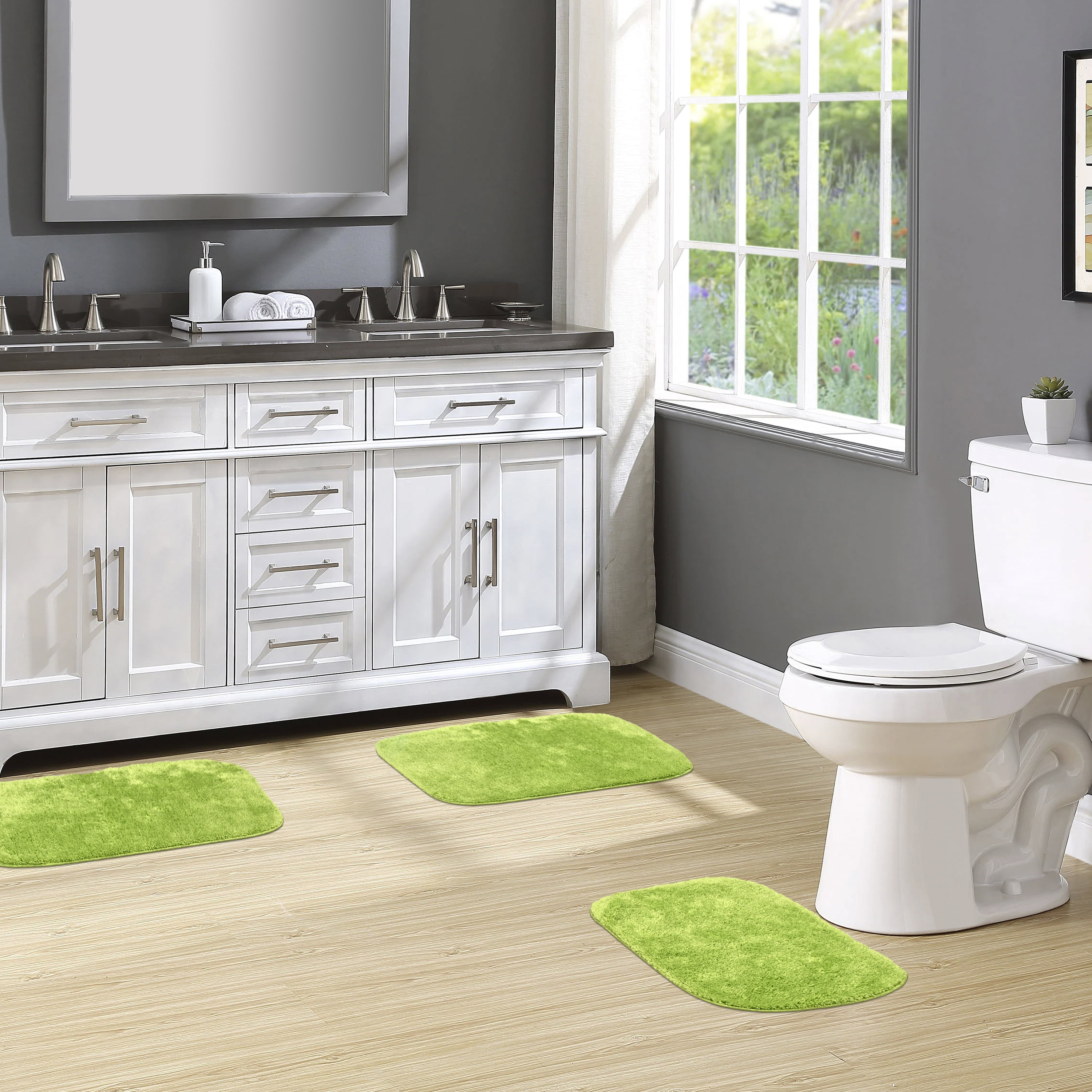 Garland Rug Traditional Washable Bath Rug Set, 3-Piece Set (17"x24" Bath Rug and Two 21"x34" Bath Rugs) Lime-Aid