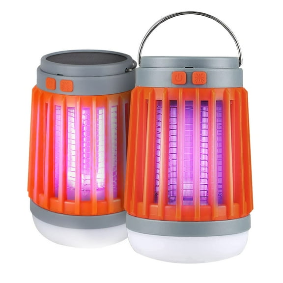 (2 Pack) Fuze Bug Zapper Mosquito Killer Lamp 3-in-1 Rechargeable Solar & USB Powered Waterproof Hanging Camping Lantern