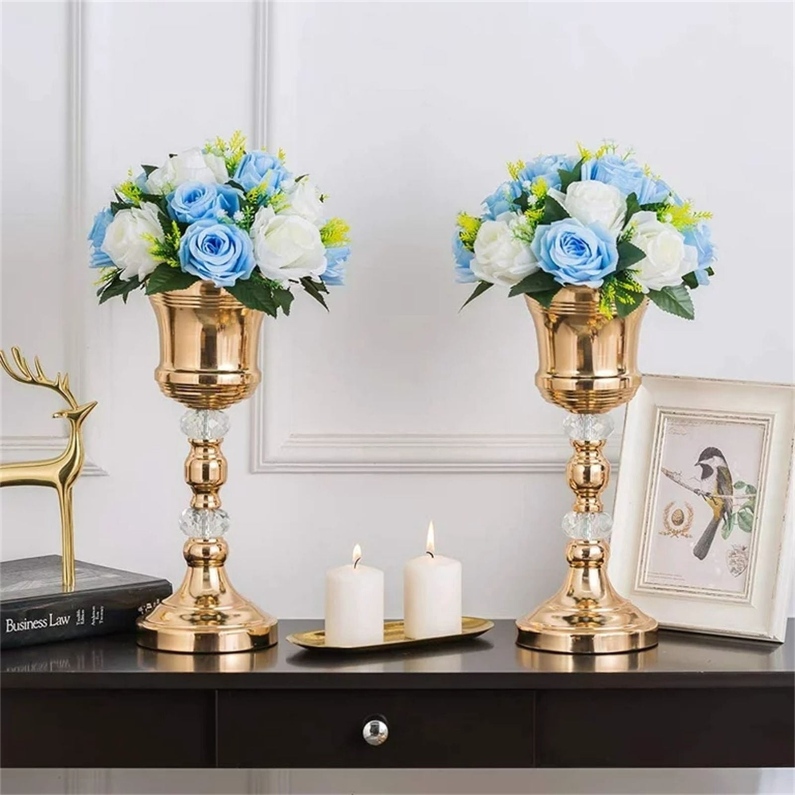 2-Pack White & Light Blue Silk Flower Ball – Miyuadkai Simulation Silk Flower Ball for Wedding Car Staircase Decoration, Main Table Centerpiece Wedding Props