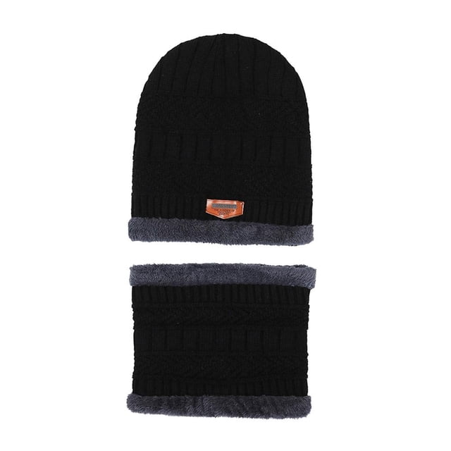 Winter Hat & Neck Warmer Set, Polyester Fiber, Fleece-Lined, High Elasticity, Warm & Fashionable