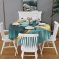 thumbnail image 2 of Teal Marble Gold Wave Pattern Round Tablecloth 60"x60",Wrinkle Wipeable Table Cloth for Kitchen Dining Room Picnic Patio Party, 2 of 6