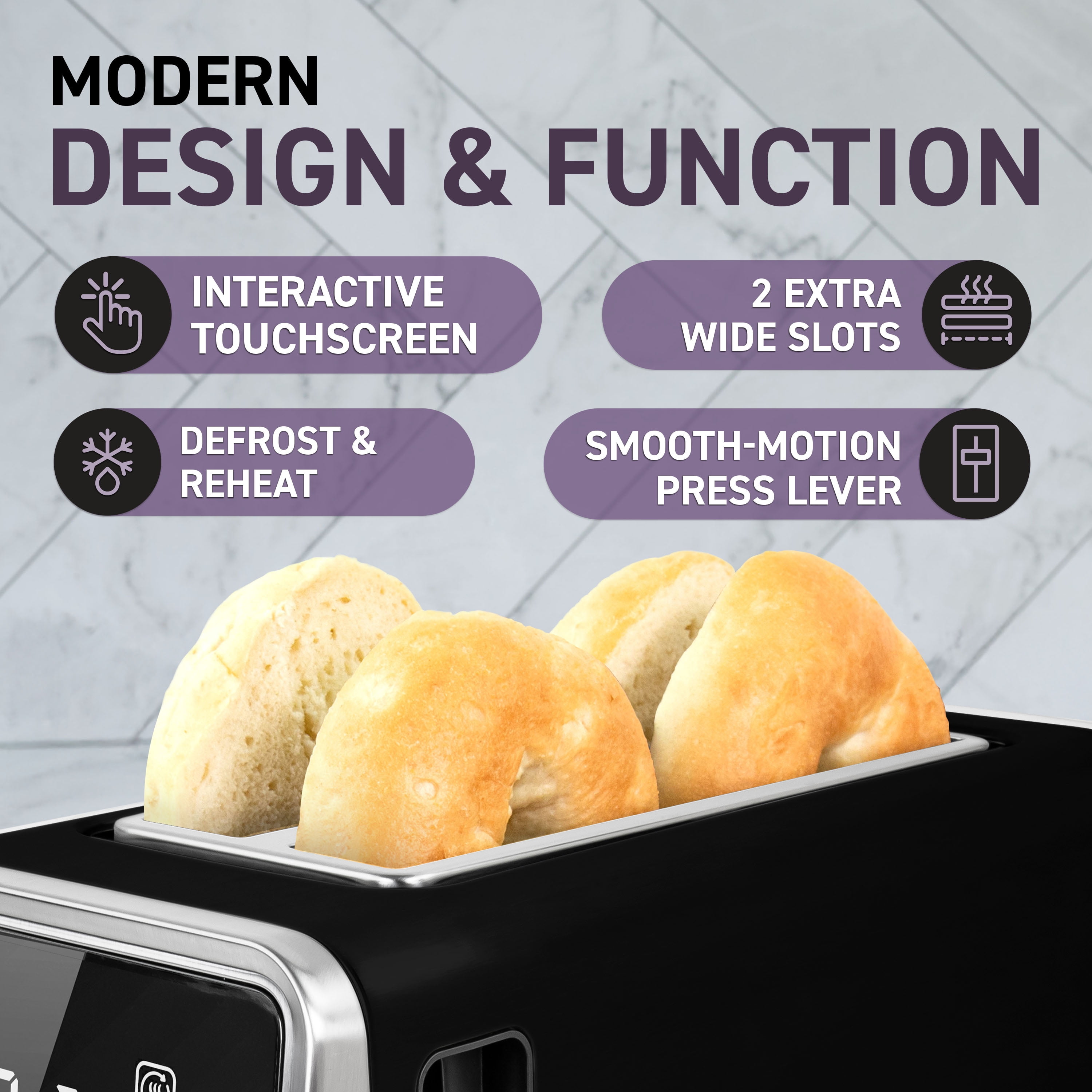 Inspirex Modern 4 Slice Toaster, Smart Toaster with Intuitive Touchscreen Interface, Black
