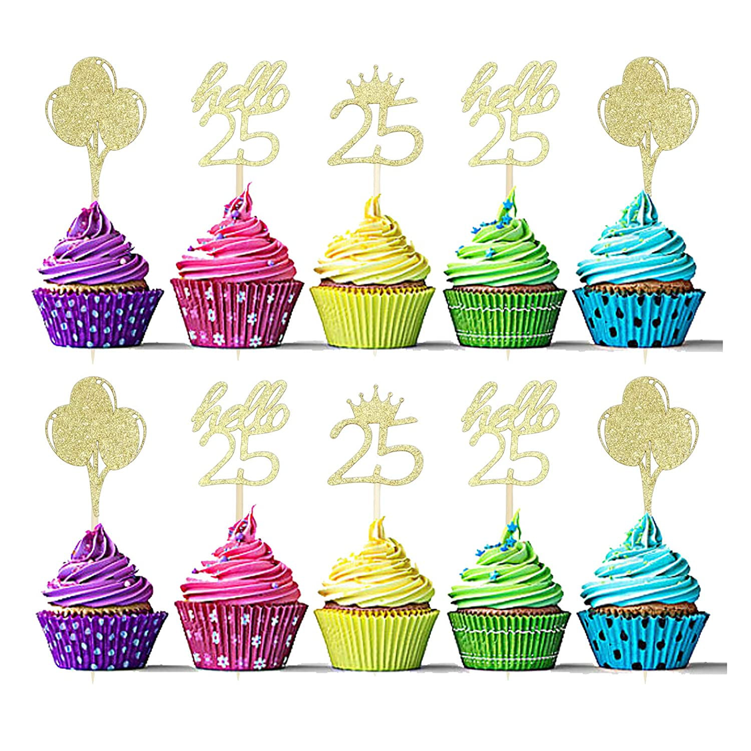 24 Pcs 25th Birthday Cupcake Toppers Gold Glitter Hello 25 Cupcake Topper 25 Birthday Cupcake Picks Party Decoration Supplies Walmart Com Walmart Com