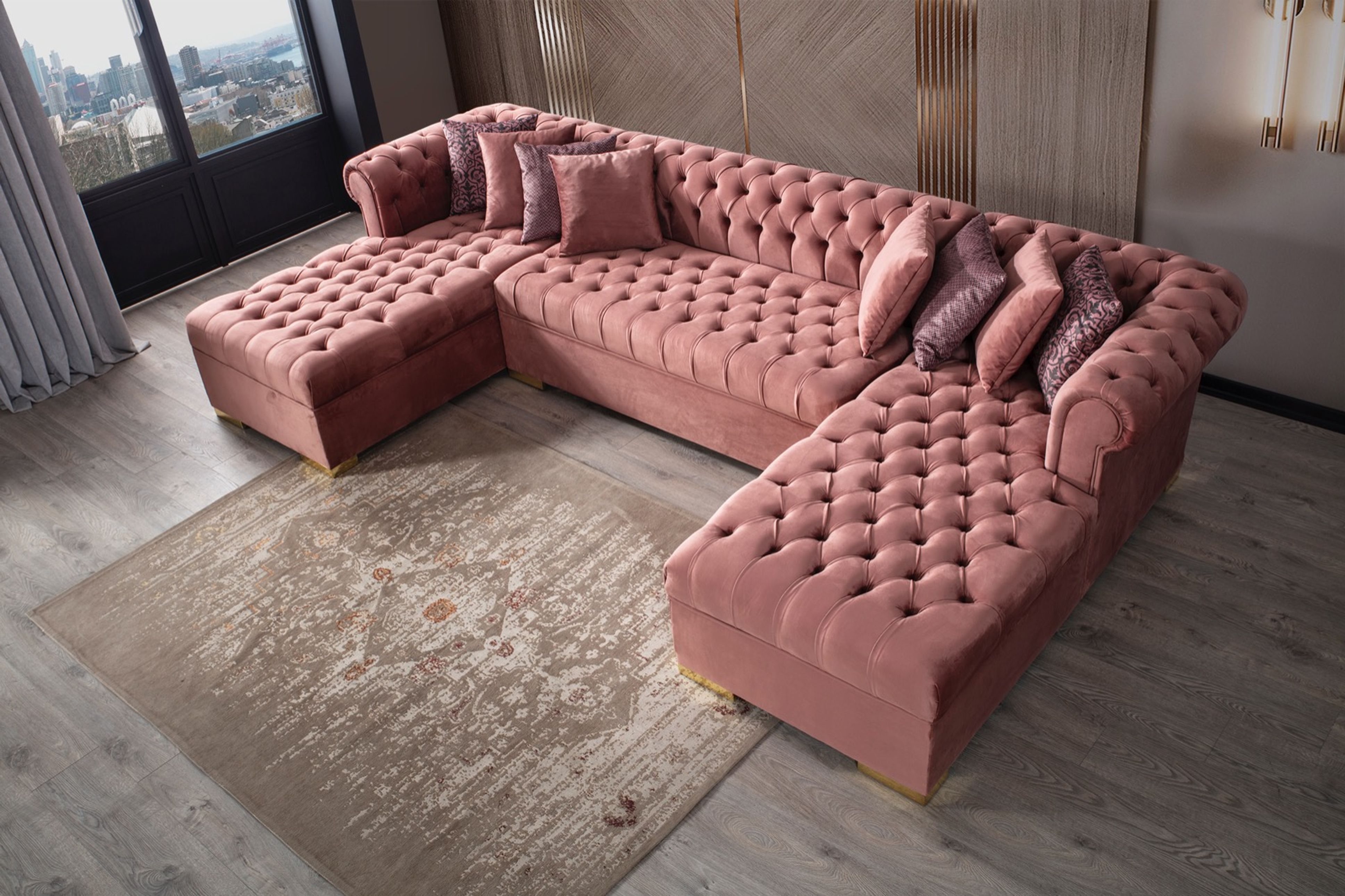 Heidi Pink Velvet Double Chaise Sectional