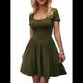 thumbnail image 3 of Vestido Corto Informal de Verano para Mujer, de Corta, Cuello Cuadrado, Corte A, Plisado y con Bolsillos. Verde M, 3 of 8