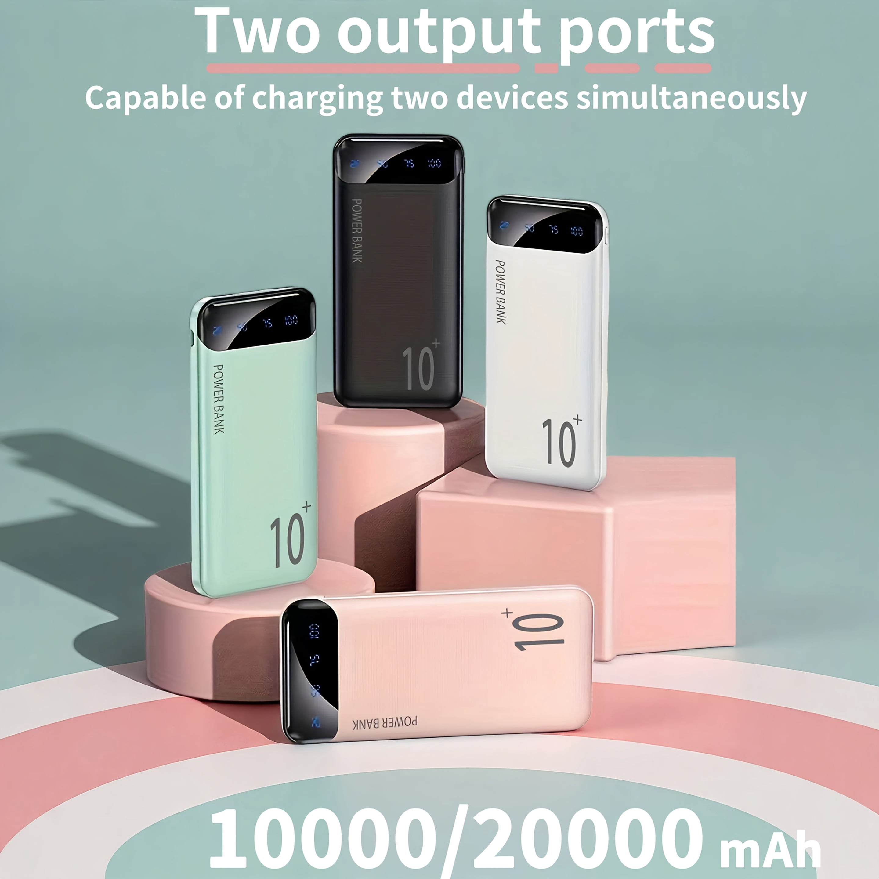 A High-Capacity Portable Power Bank with 10000/20000Mah, Suitable for Iphones And Android Phones, As Well As Tablets, Headphones, And Other Electronic Devices. It Features Dual USB Outputs