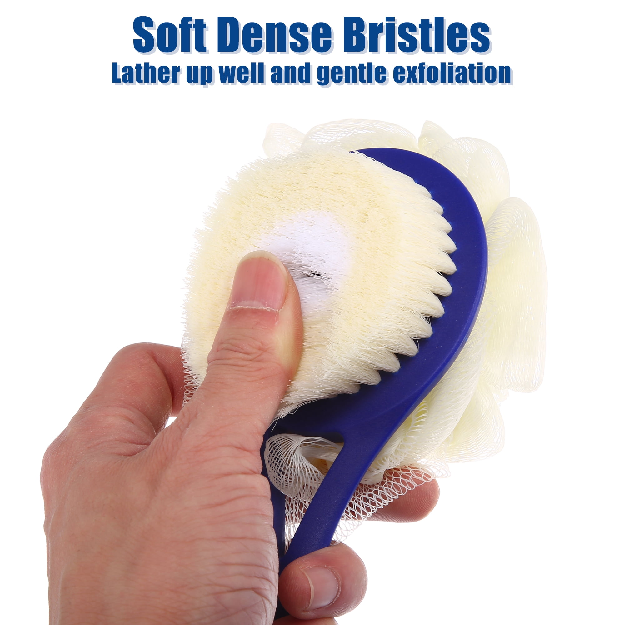 Unique Bargains 2pcs Bath Brush with Bristles and Loofah Shower Scrubber for Exfoliating