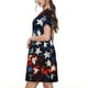 thumbnail image 2 of Fotbe Red Blue White Stars Vestido Largo de Moda para Mujer, Vestido Tipo Camiseta con Manga Corta y Estilo Casual a Rayas y Bloques de Color, 2 of 6