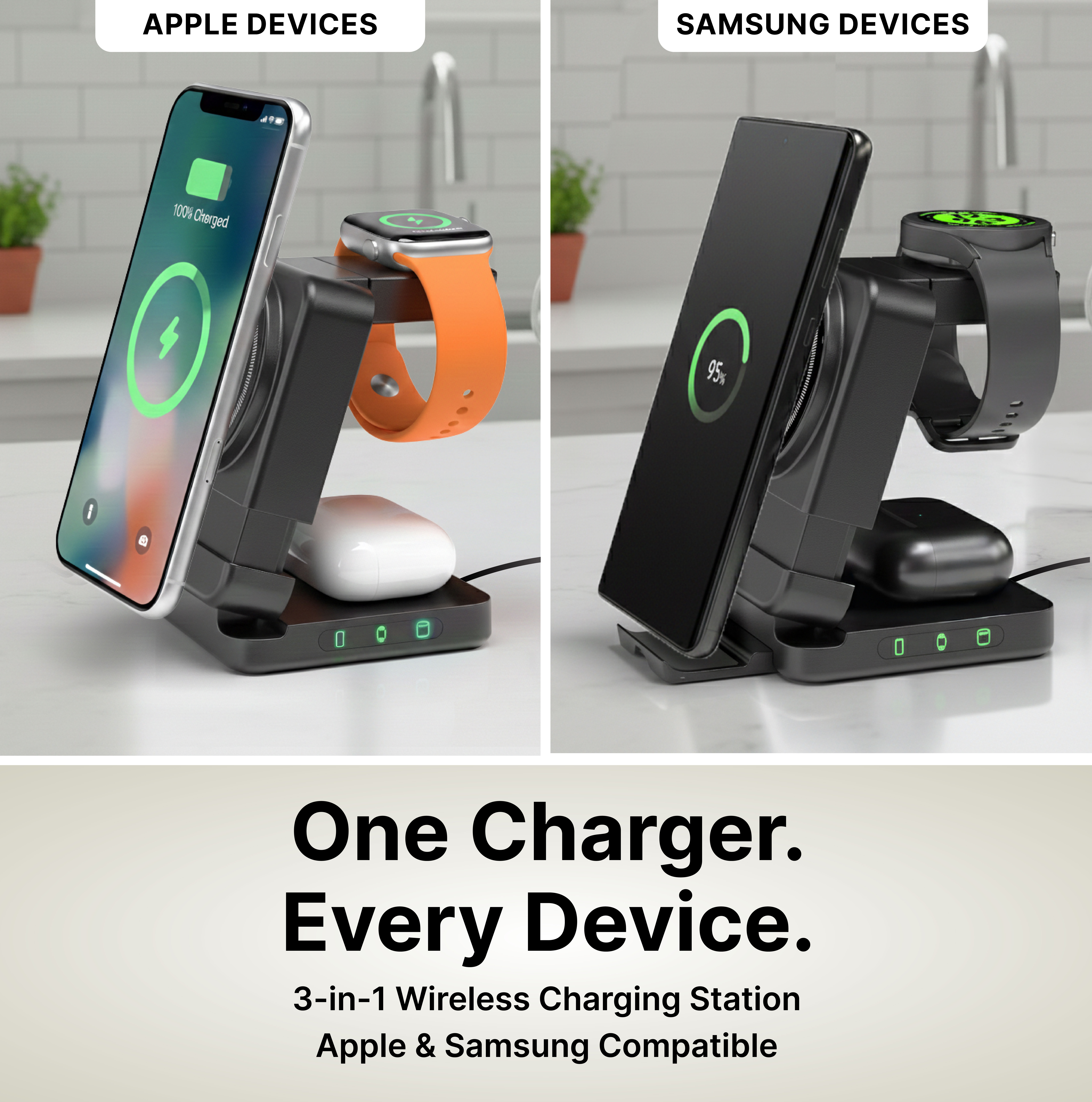 It's Just Smart 3-in-1 Magnetic Wireless Charging Station, Black photo 3