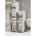 thumbnail image 4 of 3-Tier Narrow Storage Cabinet with Magnetic Doors and Shelves, Plastic Slim Bathroom Organizers and Storage with Wheels for Small Spaces Bathroom, Kitchen, Laundry Room, White, 4 of 5
