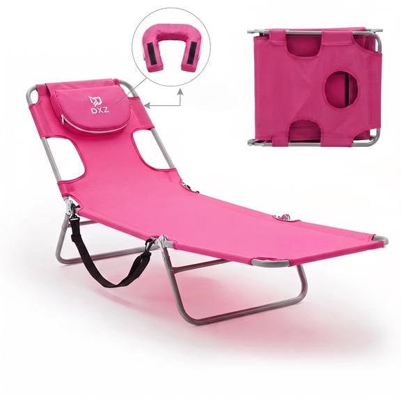 Outdoor Lounge Chair, Folding Reclining Chaise Chair with Adjustable Backrest for Patio, Beach, Camping and Backyard