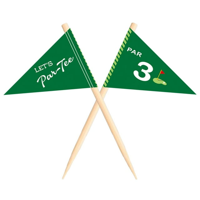 VOWFOO Golf Themed Toothpick Flags, 20 PCS Par 3 Let's Par-Tee Birthday Cocktail Picks Mini Stick Cupcake Toppers for 3rd Birthday Party Food Bar Decorations