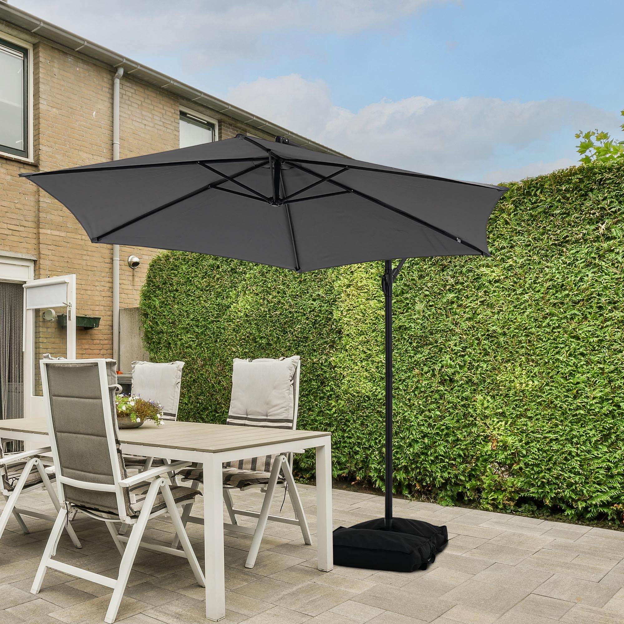 Ainfox 10ft Cantilever Offset Patio Umbrella with Sandbags Weighted Base and Cross Base - Outdoor Market Umbrella, Easy Tilt Adjustment,Grey