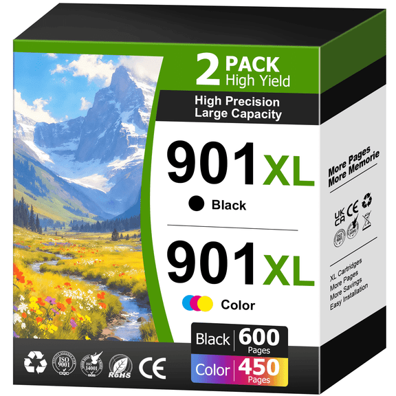901 Ink Compatible for 901 Ink Cartridges for HP 901 Ink Cartridges for OfficeJet J4680 J4580 4500 J4500 J4680c J4624 J4640 J4524 Printers (1 Black, 1 Tri-color)