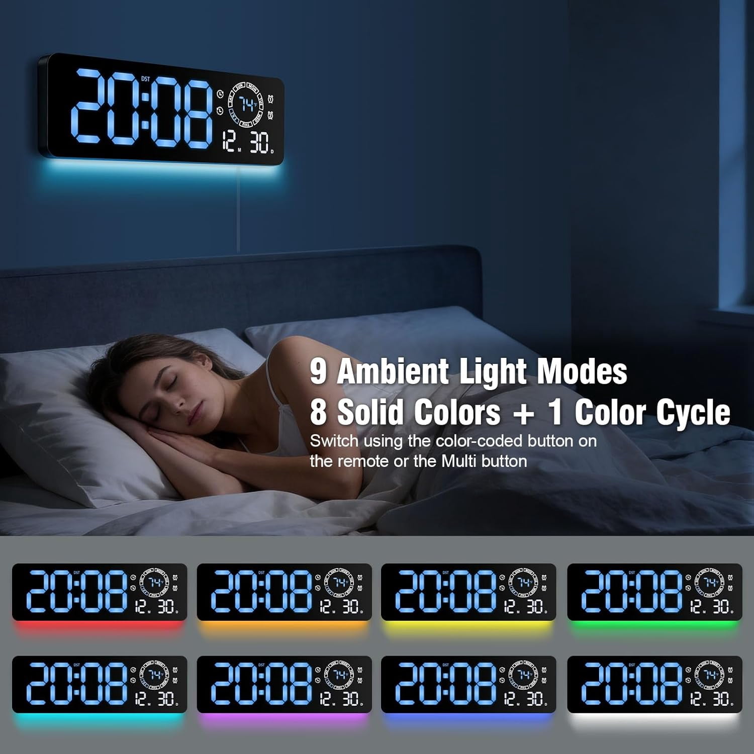 16-inch Jumbo Display Digital Clock with Remote, Auto-Dim & Night Light, Electronic Calendar Wall Clock (Date, Week, Temp) for Elderly, Bedroom, Living Room
