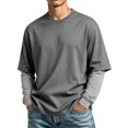 thumbnail image 2 of Long Sleeve Shirts for Men Casual Layered Fake Two Piece French Terry Fabric Crewneck Loose Fashion Pullover Shirts, 2 of 6
