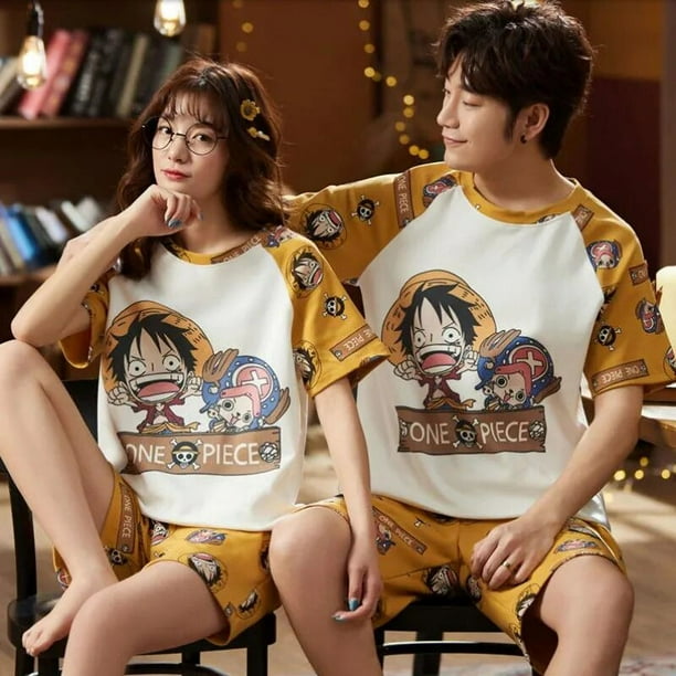 Conjunto de pijamas a juego de Anime para parejas, ropa de dormir de manga corta con estampado de calavera japonesa, ropa de dormir acogedora para amantes de la familia, 2022
