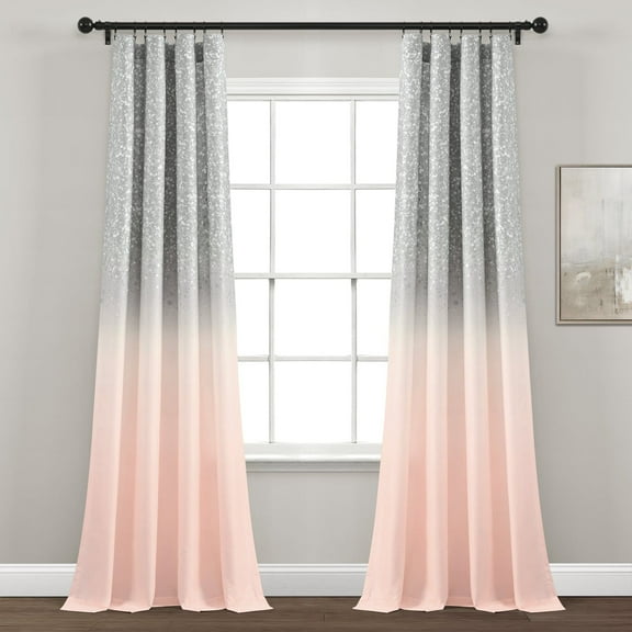Lush Decor Glitter Ombre Metallic Print Window Curtain Panel Pair, 84"L x 52"W, Blush & Gray