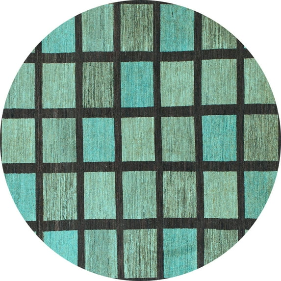 Ahgly Company Indoor Round Checkered Light Blue Modern Area Rugs, 4' Round