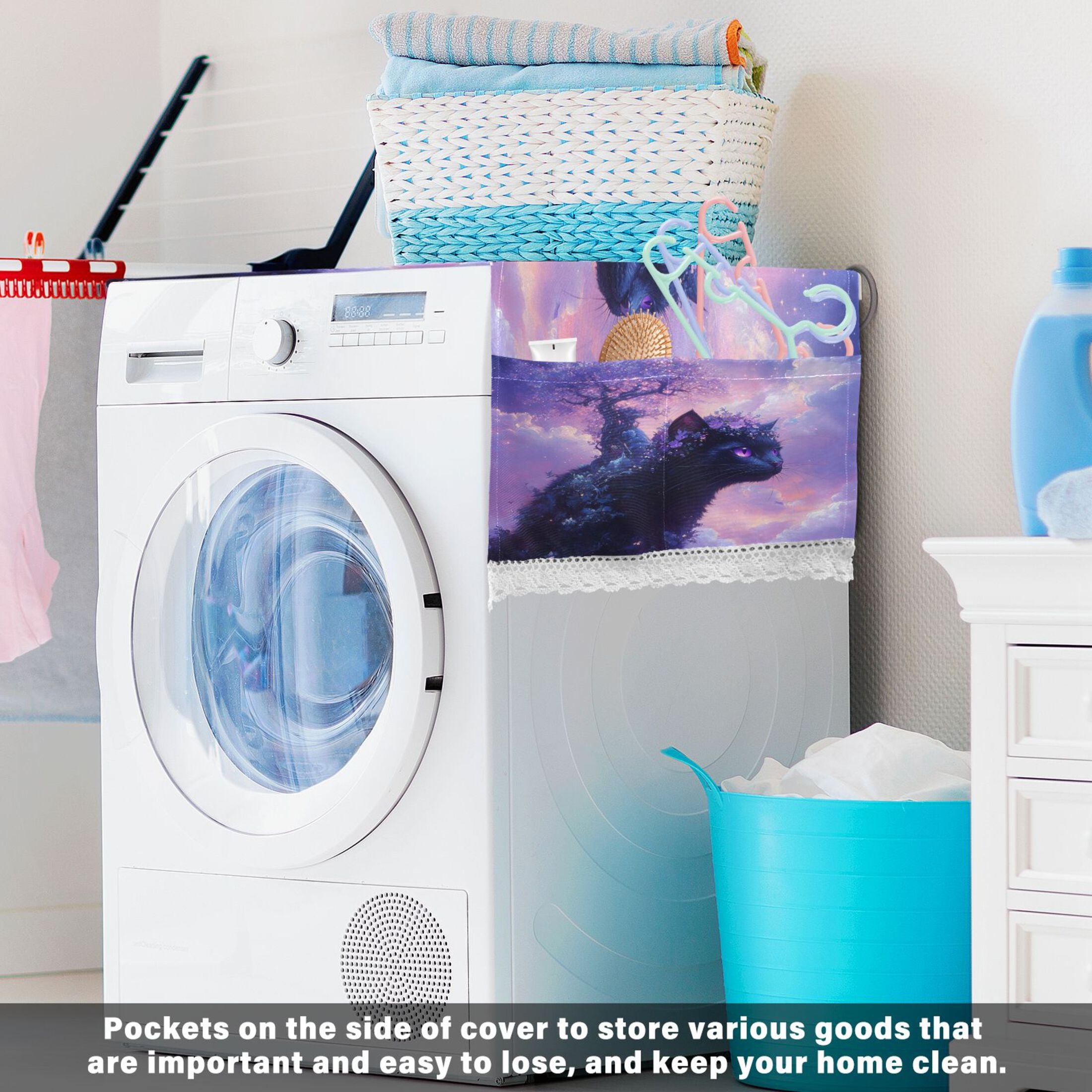 WOBOGO Black Cat Goblin Washing Machine Cloth Dryer Refrigerator Top Cover Protective Non-Slip Mat For Kitchen Laundry