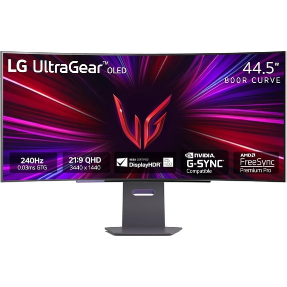 LG 45GS95QE Ultragear OLED Curved Gaming Monitor 45-Inch WQHD 21:9 800R 240Hz 0.03ms G-Sync Compatible (Black)