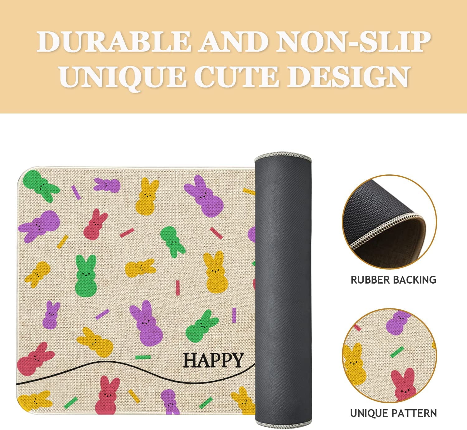 Happy Easter Door Mat 30 X 17 Inch Easter Bunny Welcome Peeps Doormat Indoor Outdoor Entrance Floor Rug Non Slip Spring Easter Decor Low Profile Mats